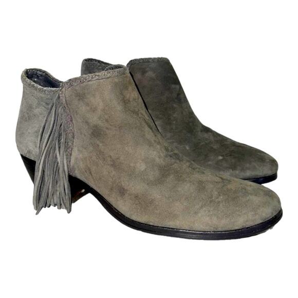 Sam Edelman Paige Grey Suede Fall Winter Fringe Zip-Up Booties - Picture 1 of 10